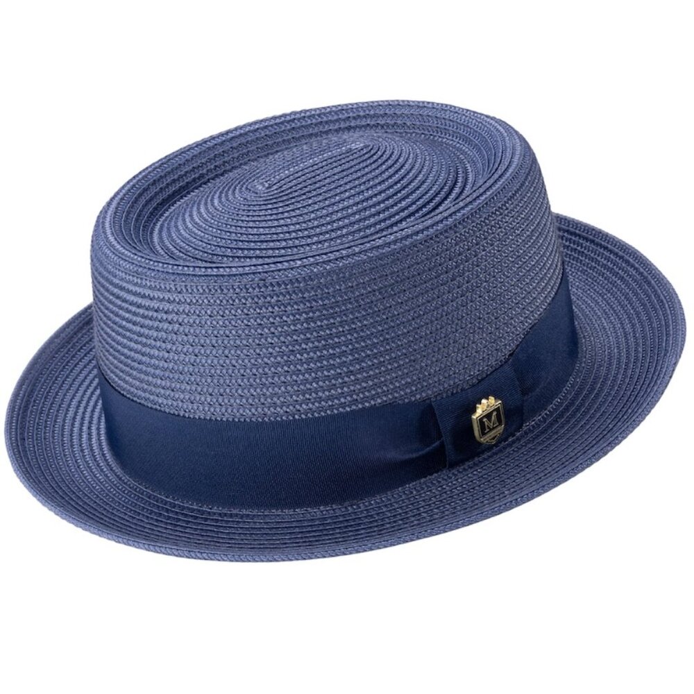 Montique Men’s Solid NAVY Straw Pork Pie Hat.         H95